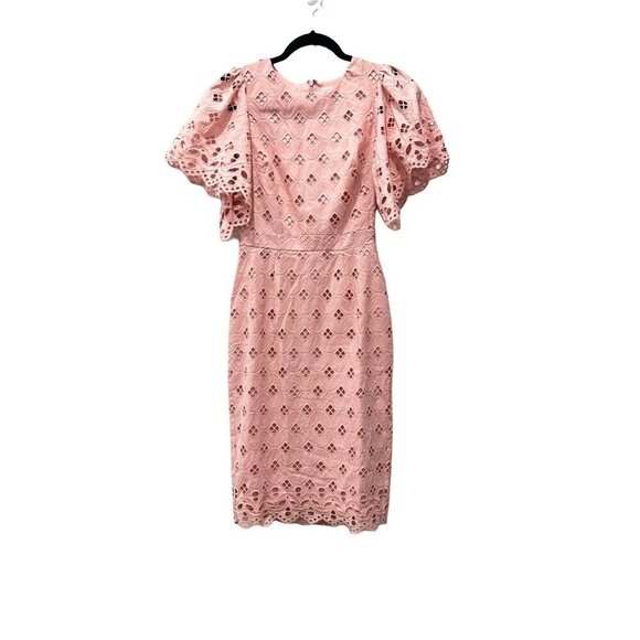 RACHEL PARCELL Eyelet Sheath Pink Midi Dress 100% Cotton Size XXS NWOT - Picture 2 of 12